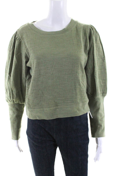 Apiece Apart Womens Puffy Sleeves Sweatshirt Green Cotton Size Small