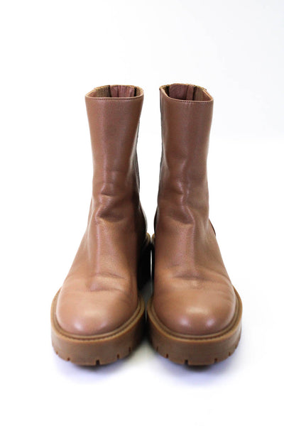 Aquazzura Women's Leather Platform Mid-Calf Boots Brown Size 6