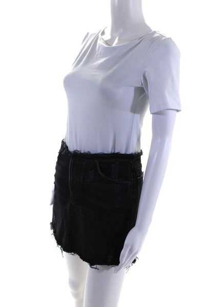 Reformation Womens Button Fly Distressed Fringe Denim Mini Skirt Gray Size 26