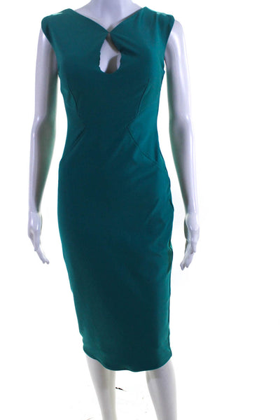 ZAC Zac Posen Womens Sleeveless Cutout Neck Midi Pencil Dress Aqua Green Size 2