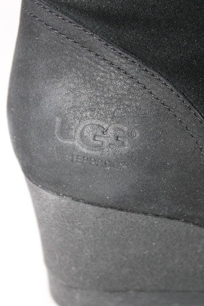 Ugg Women's Suede Waterproof Shearling Lined Wedge Boots Black Size 8