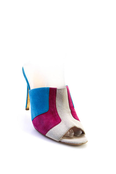 Rupert Sanderson Womens Stiletto Colorblock Sandals Gray Pink Blue Suede Size 36