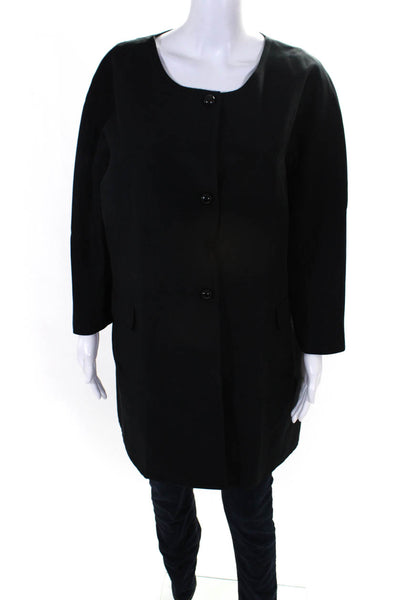Talbots Womens Button Front 3/4 Sleeve Scoop Neck Coat Black Cotton Size 18