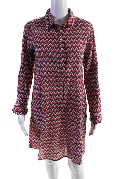 Roberta Roller Rabbit Womens Cotton Chevron Print Shirt Dress Orange Size S