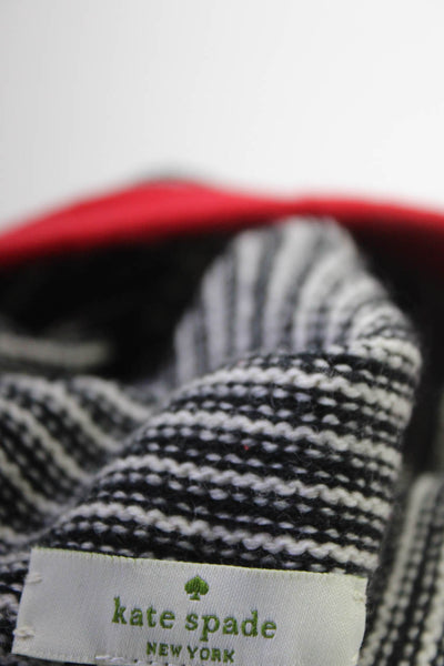 Kate Spade Womens Wool Knit Striped Two Tone Beanie Hat Black White Size OS