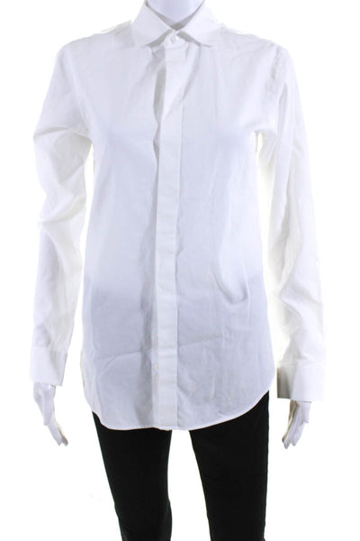 +J Womens Cotton Collared Button Down Long Sleeve Blouse Top White Size S