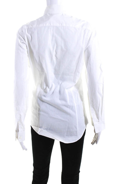 +J Womens Cotton Collared Button Down Long Sleeve Blouse Top White Size S