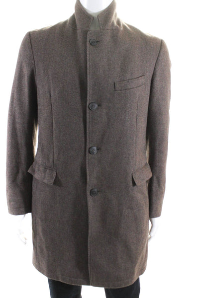 Herno Mens Long Twill Three Button Peacoat Brown Wool Size Medium