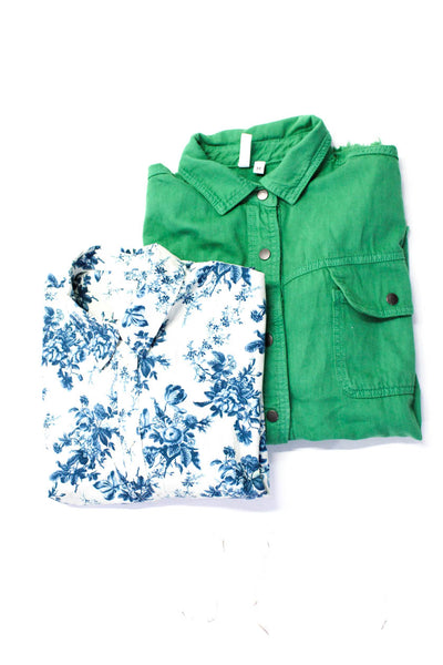 Gap x Love Shack Fancy Elan Womens Buttoned Shirts Blue Green Size M XL Lot 2