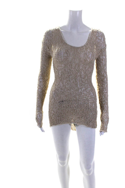 Remain Women's Long Sleeve Open Knit Coverup Dress Beige Size S
