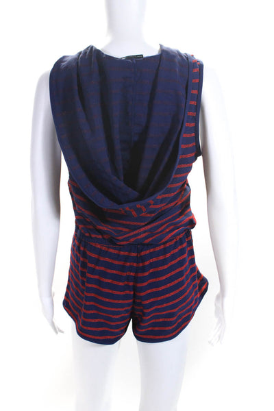 Marc By Marc Jacobs Womens Knit Striped Hooded Button Up Romper Blue Size S