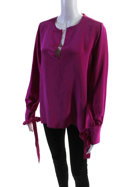Ann Mashburn Womens Silk Back Button Keyhole Long Sleeve Tied Blouse Pink Size M