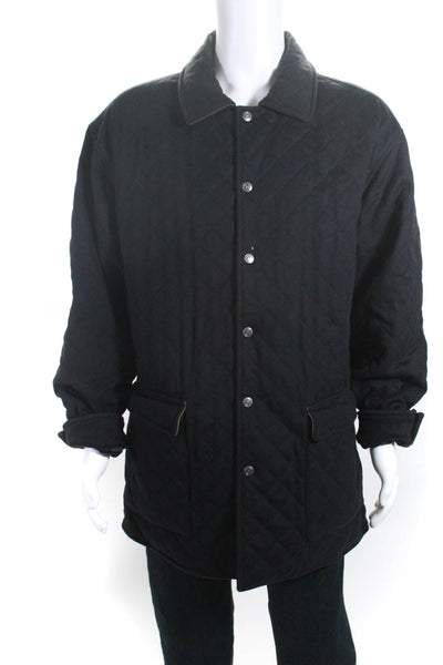 Hickey Freeman Mens Cotton Quilted Collared Snapped Buttoned Coat Black Size L