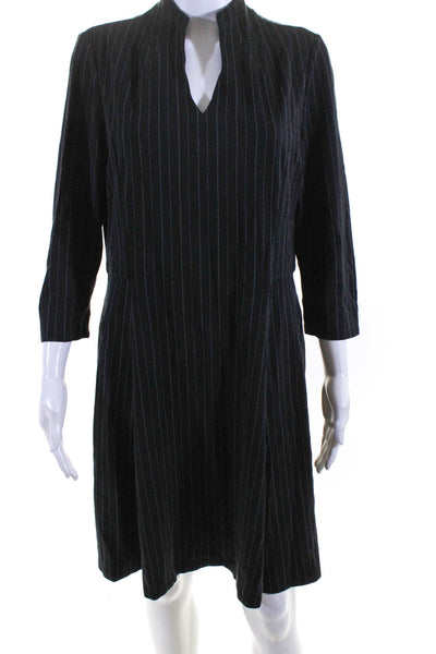 Jude Connally Womens Pinstriped V Neck A Line Dress Gray Size Medium