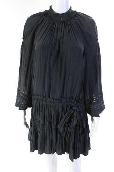 Ramy Brook Women's High Neck Long Sleeve Embellished Blouson Dress Gray Size XS