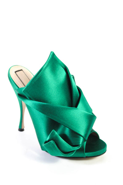 No21 Womens Stiletto Satin Ruffled Raso Sandals Verde Green Size 39.5
