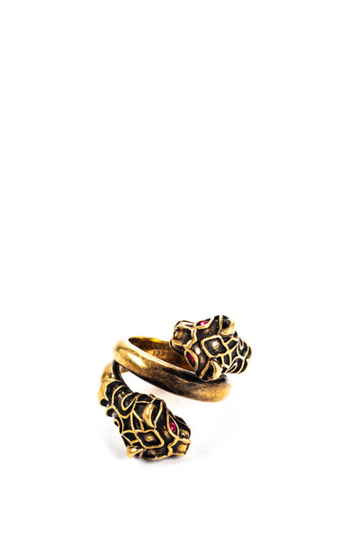 Gucci Womens Crystal Eye Double Tiger Red Cocktail Ring Gold Tone Red Size 7