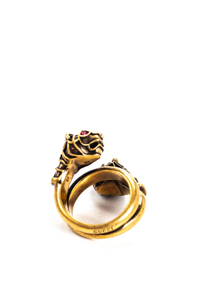 Gucci Womens Crystal Eye Double Tiger Red Cocktail Ring Gold Tone Red Size 7