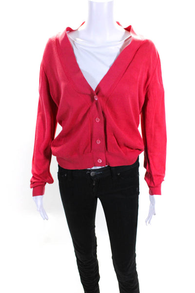TSE Women's Cotton Long Sleeve button Down Cardigan Red Size L