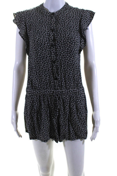 Rails Womens Button Front V Neck Floral Romper Navy Blue White Size Extra Small