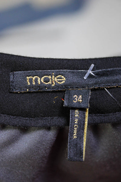 Maje Womens Solid Black Side Pockets Zip Back Mini A-Line Skirt Size 34