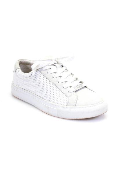 J/Slides Womens Textured Round Toe Lace Up Low Top Sneakers White Size 6.5