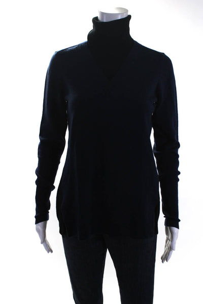 Margaret OLeary Womens Turtleneck Color Block Sweater Black Blue Extra Small