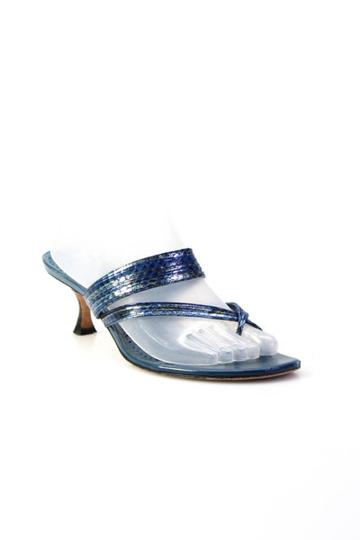 Manolo Blahnik Womens Metallic Snakeskin Mules Sandals Blue Silver Size 40 10