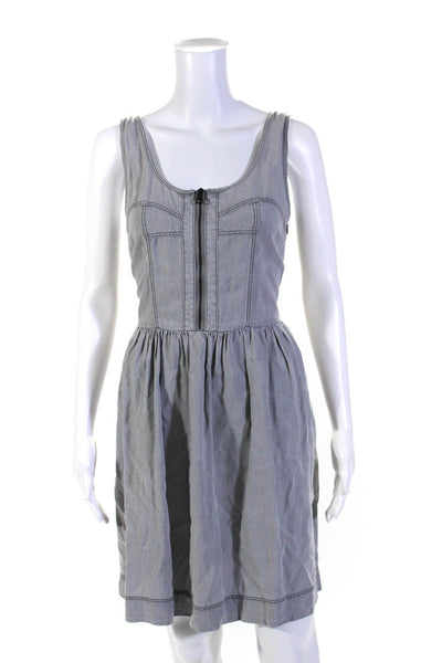 Burberry Brit Women's Sleeveless Zip Front A Line Mini Dress Gray Size 8