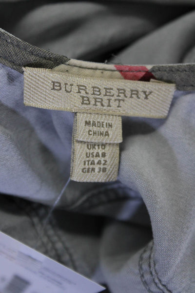 Burberry Brit Women's Sleeveless Zip Front A Line Mini Dress Gray Size 8
