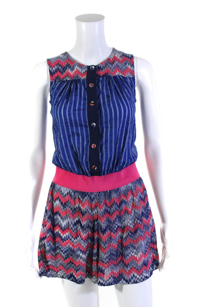 Missoni Mare Women's Striped Button Front Sleeveless Romper Blue Pink Size 42