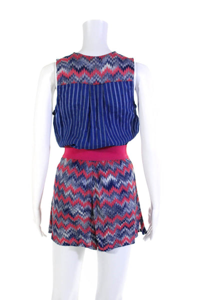 Missoni Mare Women's Striped Button Front Sleeveless Romper Blue Pink Size 42
