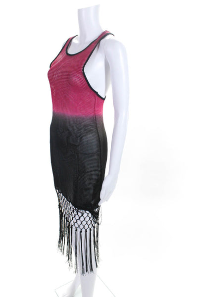 Designer Womens Pink Black Ombre Scoop Neck Sleeveless Swim Cover Up Size M