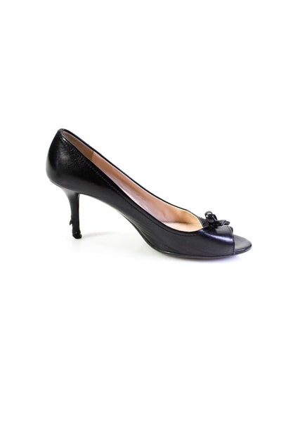 Prada Women's Open Toe Bow Cone Heels Work Shoe Black Size 6.5