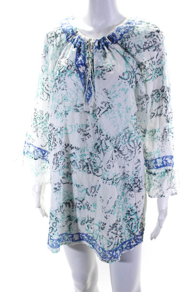 Allure Womens Abstract Printed Tie Front Swimwear Cover Up Dress White Size S