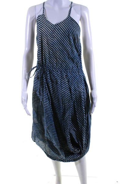 Rachel Comey Womens Striped Drape Side Button Midi Dress Blue Black Size 6