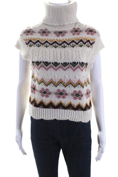 MNG Womens Thick-Knit Fair Isle Print Turtleneck Sweater Vest Multicolor Size XS