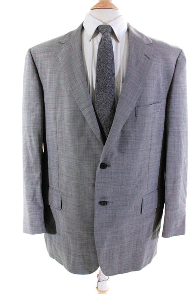 Samuelsohn Mens Wool Houndstooth Buttoned Collared Blazer Gray Size 46