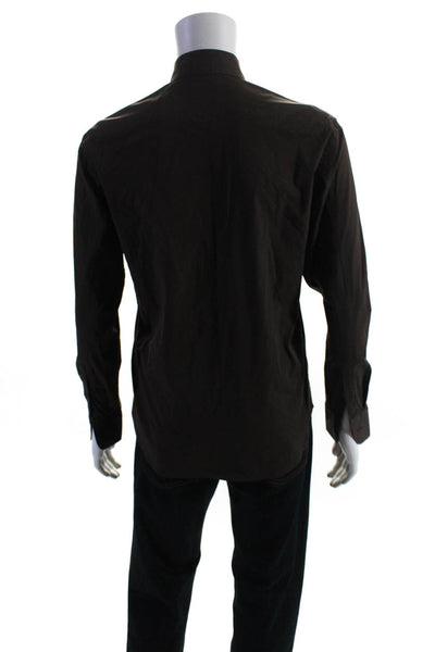 Prada Mens Button Down Long Sleeves Dress Shirt Brown Cotton Size 39 15.5