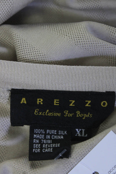 Arezzo Mens Silk Striped Textured Round Neck Short Sleeve Top Beige Size XL