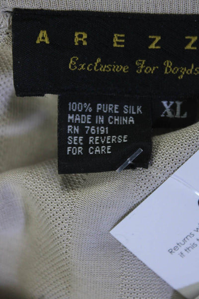 Arezzo Mens Silk Striped Textured Round Neck Short Sleeve Top Beige Size XL
