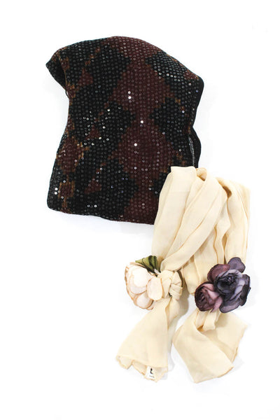 Louis Green Ralph Lauren Womens Floral Accent Sequin Scarves Beige Size OS Lot 2