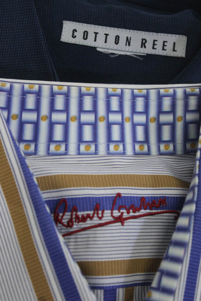 Robert Graham Cotton Reel Mens Striped Buttoned Collared Tops Blue Size L Lot 2