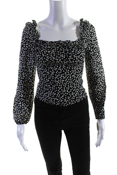 Reformation Women's Square Neck Long Sleeves Polka Dot Blouse Size 0