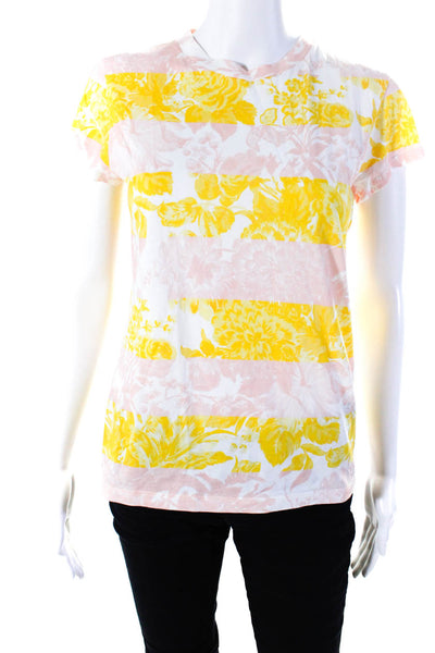 Stella McCartney Womens Cotton Floral Print Crew Neck T-Shirt Top Yellow Size 44