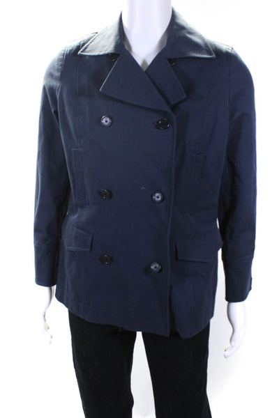 Faconnable Men's Double Breasted Cotton Pea Coat Blue Size S