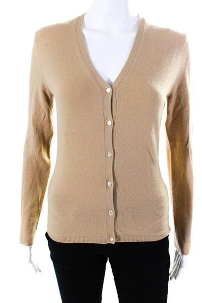 TSE Women's Cashmere Long Sleeve V-Neck Button Down Knit Top Camel Size S