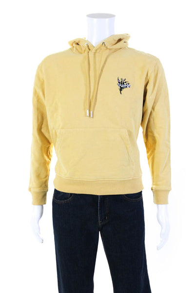 The Kooples Mens Cotton Embroidered Long Sleeve Pullover Hoodie Yellow Size S