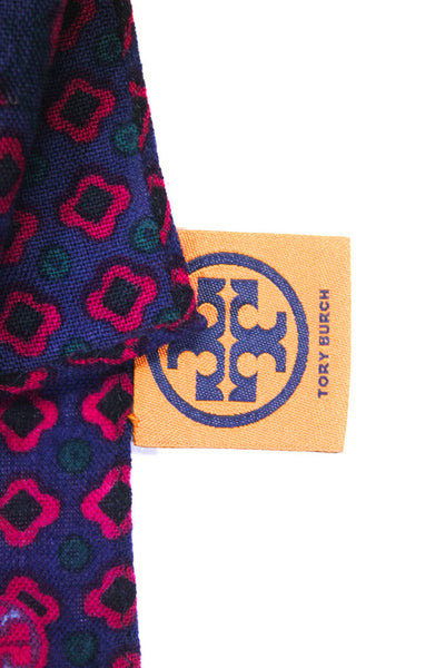 Tory Burch Womens Wool Floral Spotted Print Wrapped Shawl Scarf Blue Size OS