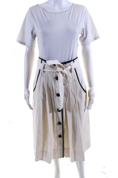 J Crew Collection Womens Button Front Belted A Line Skirt White Black Size 4